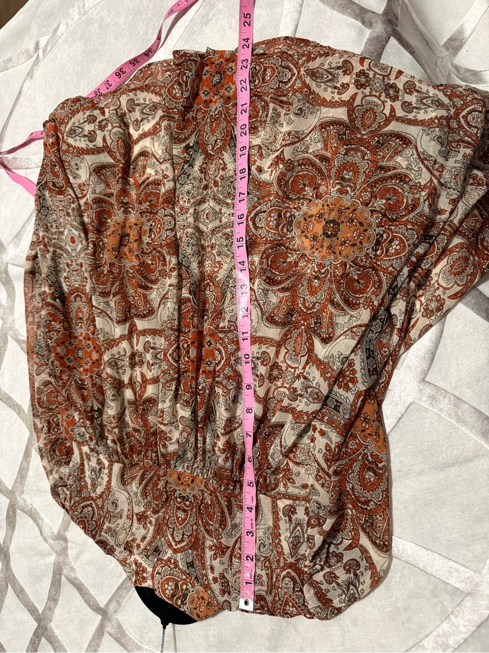 Joie Rust and Cream Paisley Button-Up Blouse - S - Picture 14 of 14